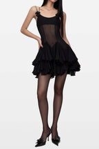 Rosalia Mesh Mini Dress - Black Flowering Girl