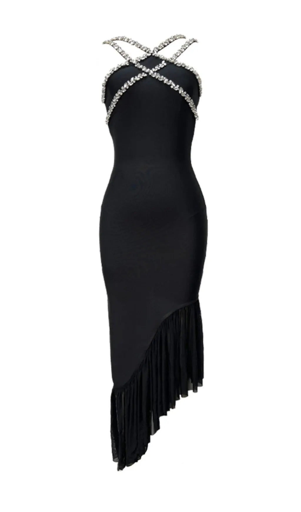 Allete Halter Crystal Ruffle Maxi Dress Flowering Girl