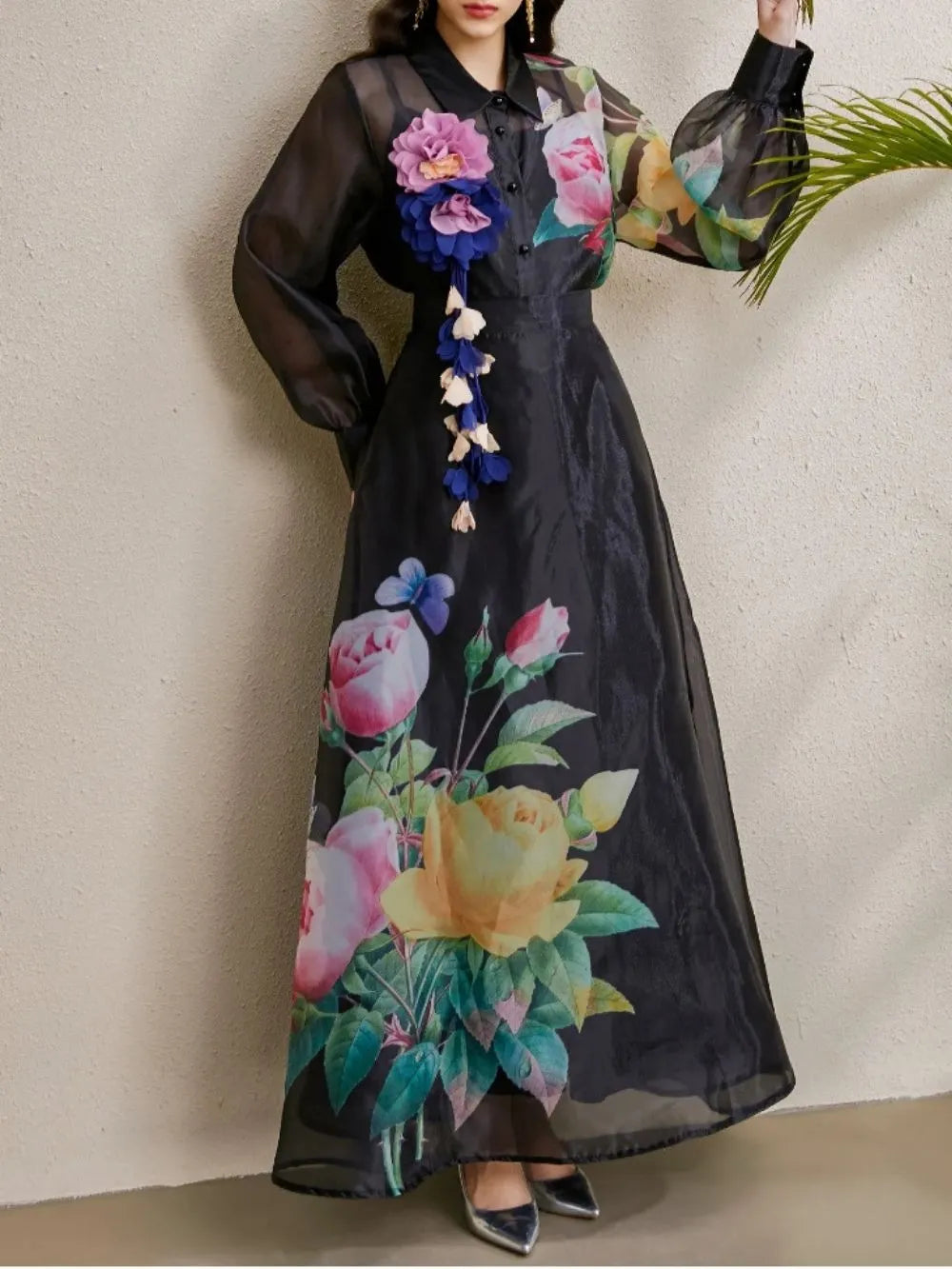 Maru Black Floral Top & Maxi Skirt Set Flowering Girl