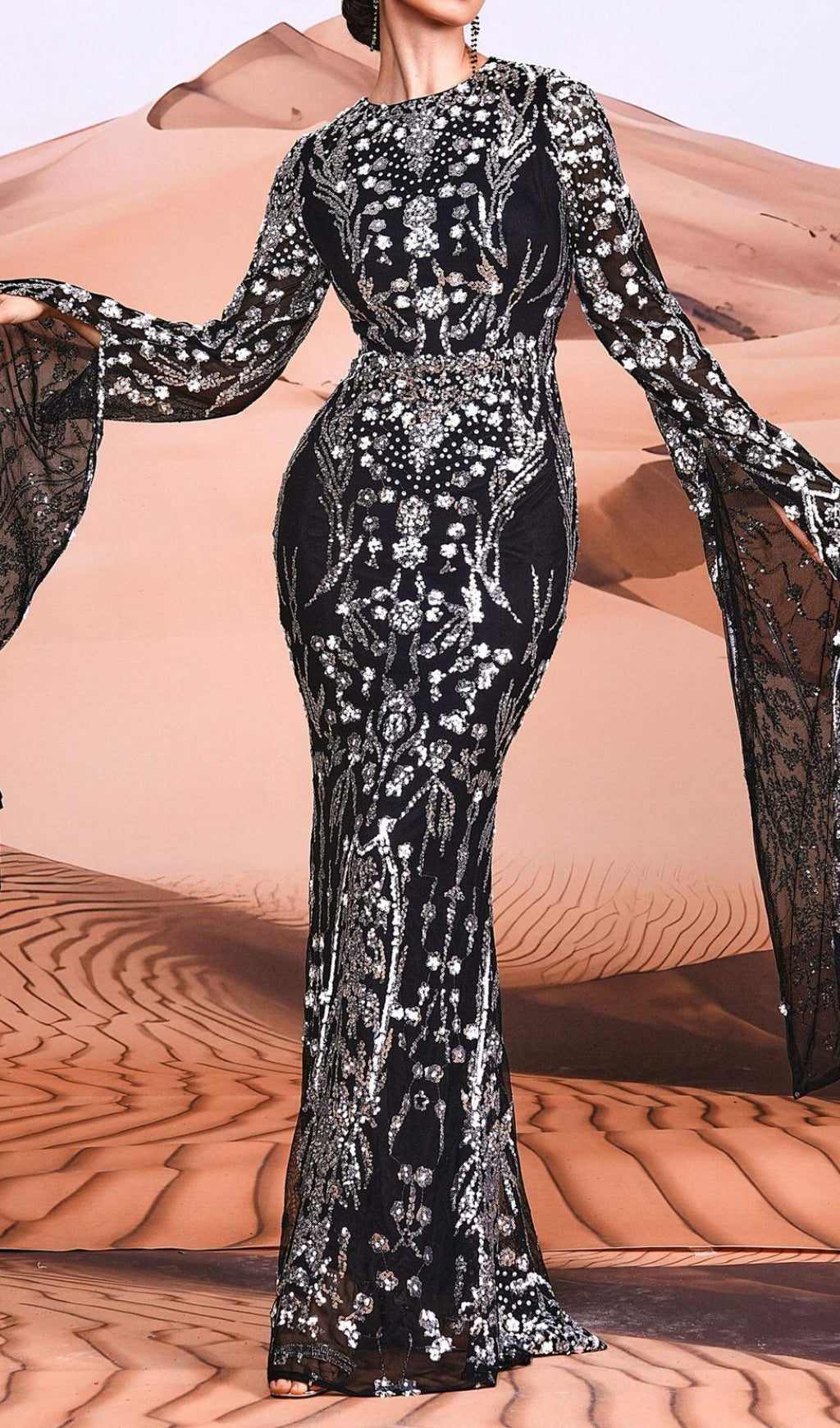 Cicely Silver Sequin Maxi Dress Flowering Girl