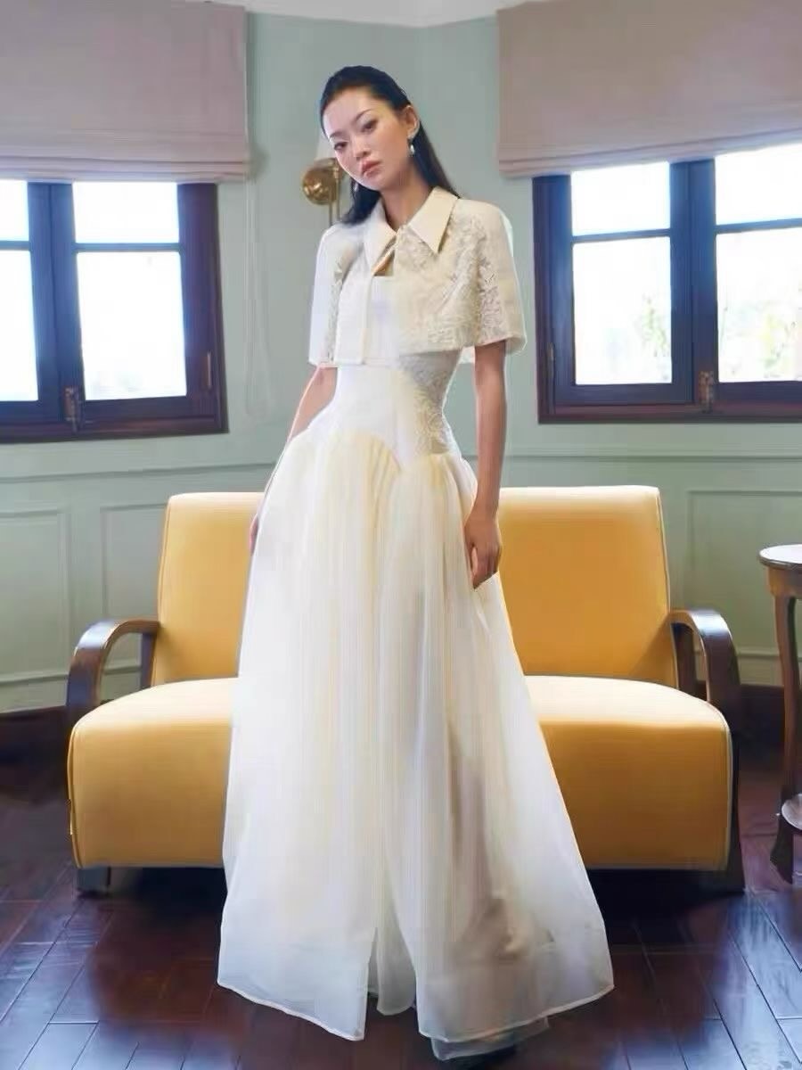 Brooke White Lace Panel Cape & Dress Set Flowering Girl
