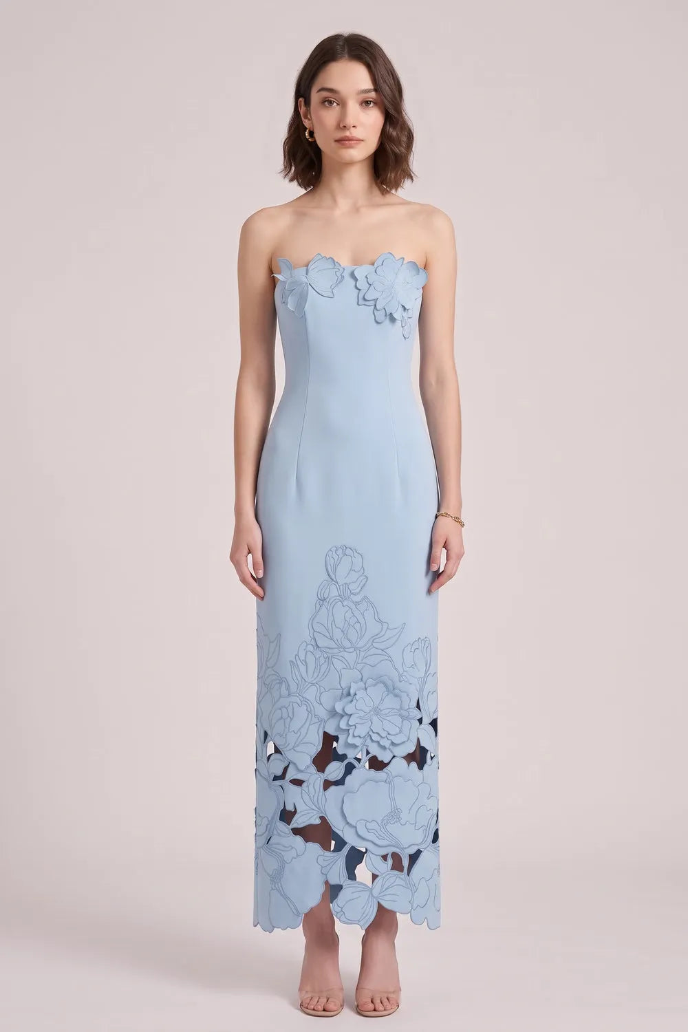 Light Blue Structured Crepe Column Dress Flowering Girl
