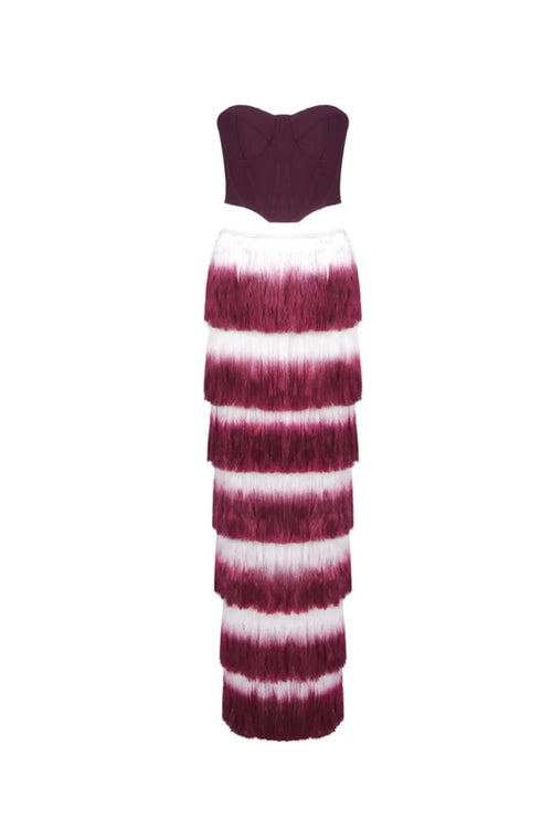 ashley Gradient Fringe Corset Two Piece Bandage Set Flowering Girl