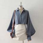 Lantern Sleeve Point Collar Blouse Flowering Girl