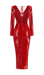 Betsy Red Long Sleeve Sequin Midi Dress Flowering Girl