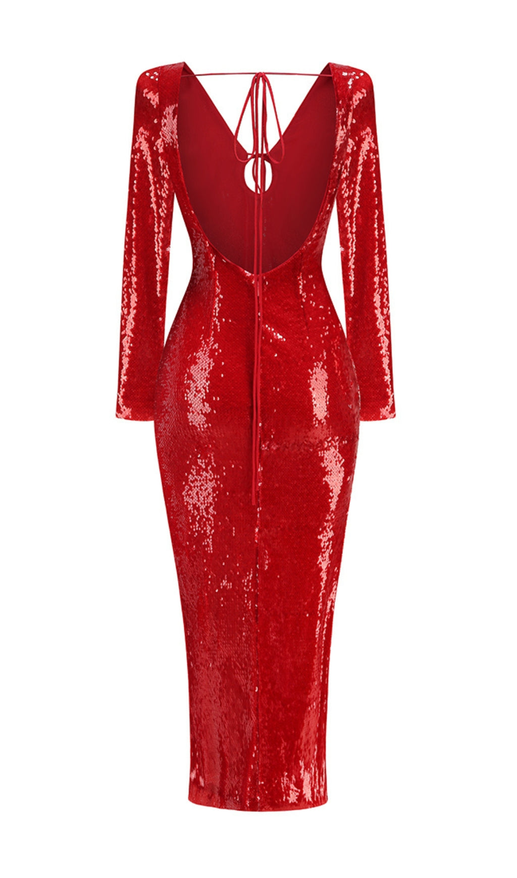 Betsy Red Long Sleeve Sequin Midi Dress Flowering Girl