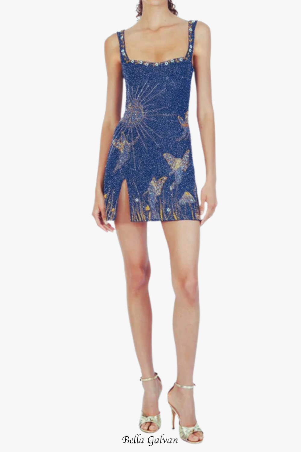 Sylvia Rhinestone Embellished Sky Mini Dress in blue Flowering Girl