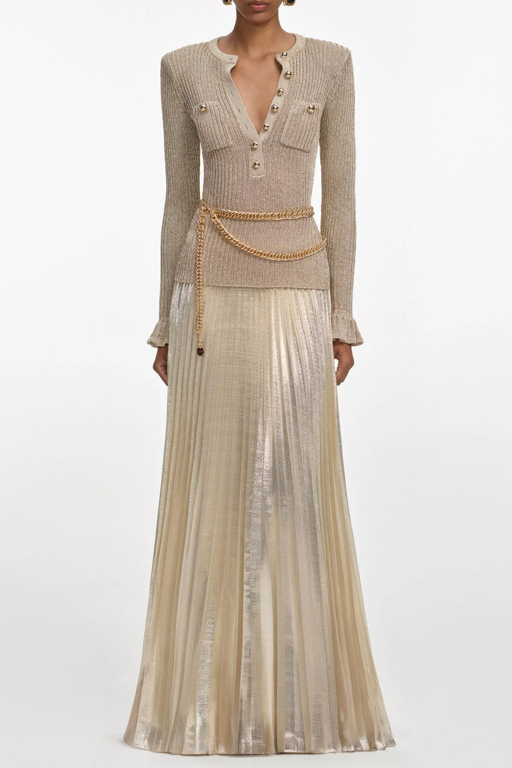 Ellen Gold Lurex Ribbed Knit Maxi Dress Flowering Girl