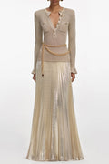 Ellen Gold Lurex Ribbed Knit Maxi Dress Flowering Girl