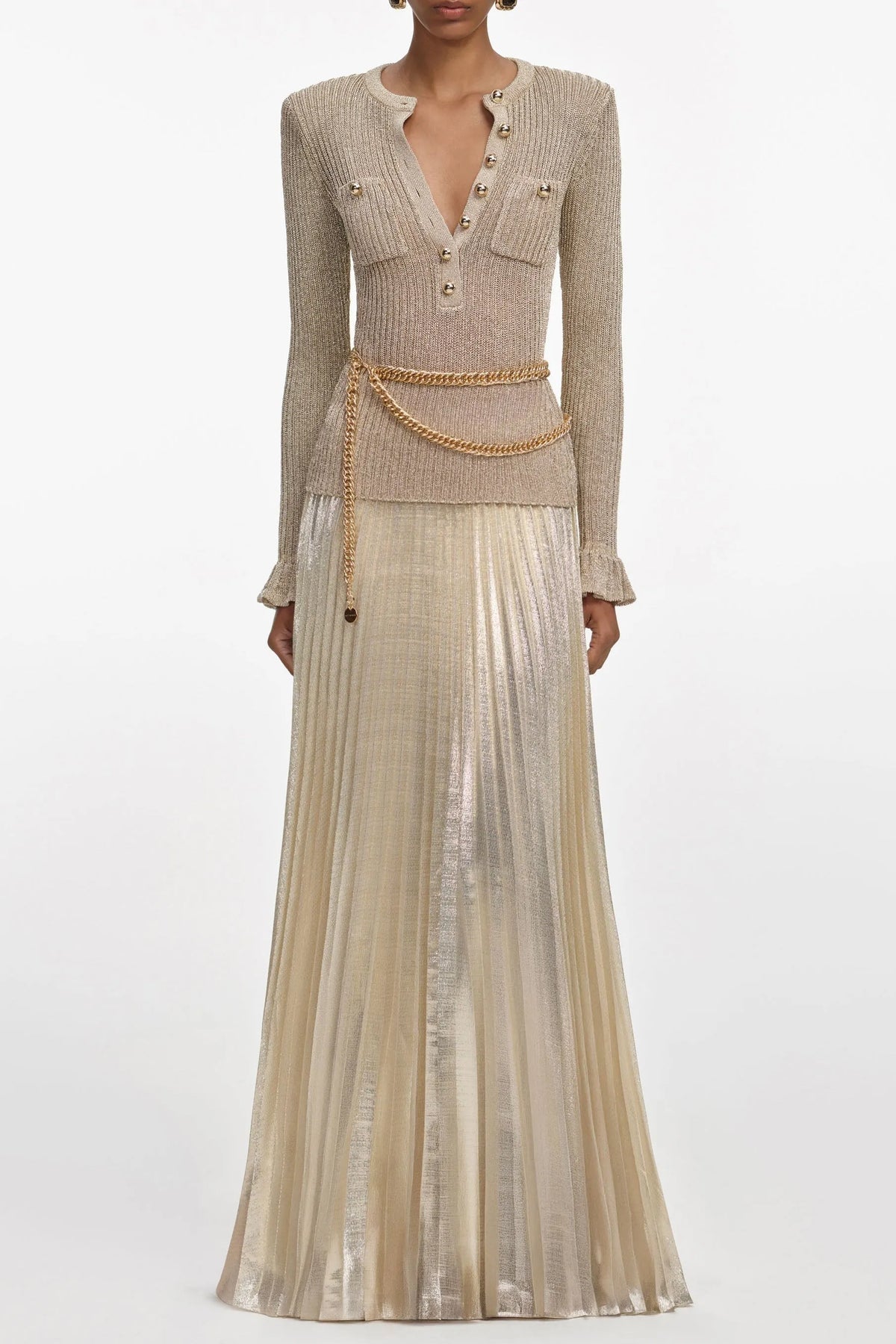 Ellen Gold Lurex Ribbed Knit Maxi Dress Flowering Girl