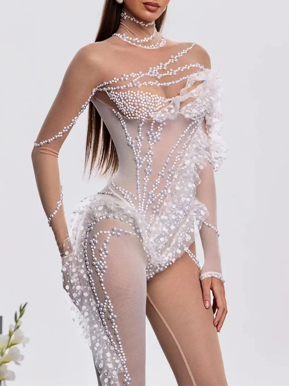 Fardex High Neck Pearl Jumpsuit Flowering Girl