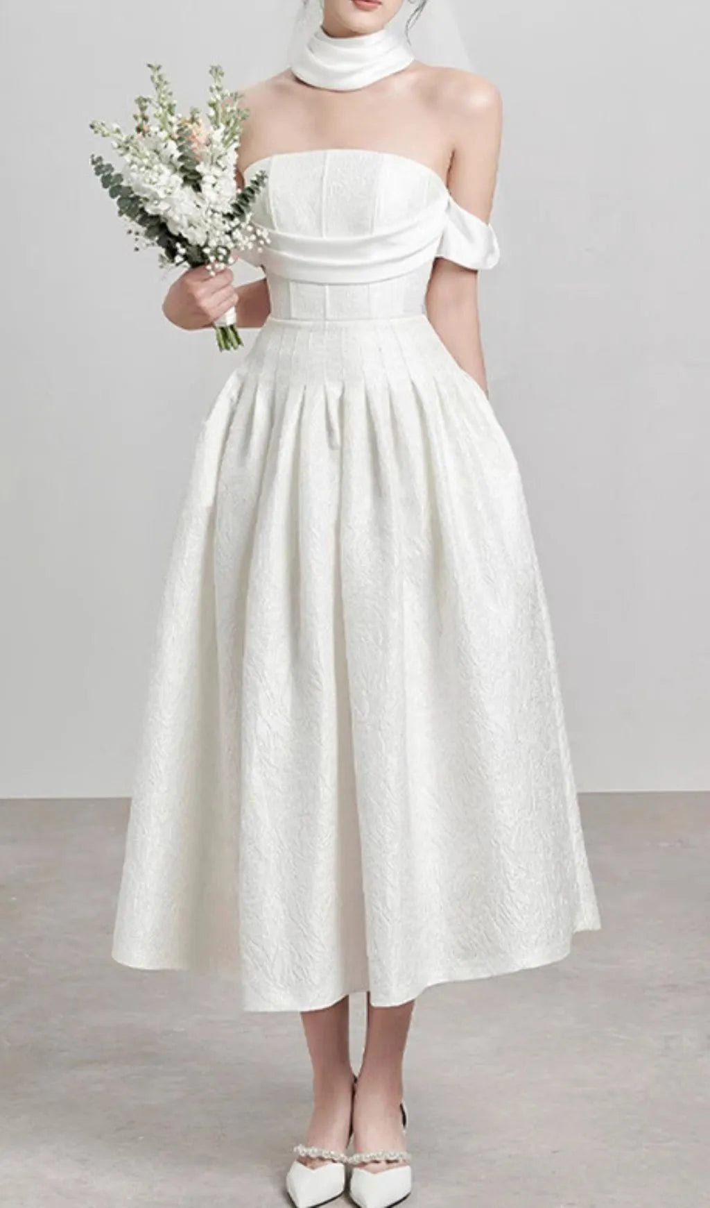 Jela White Corset Midi Dress Flowering Girl