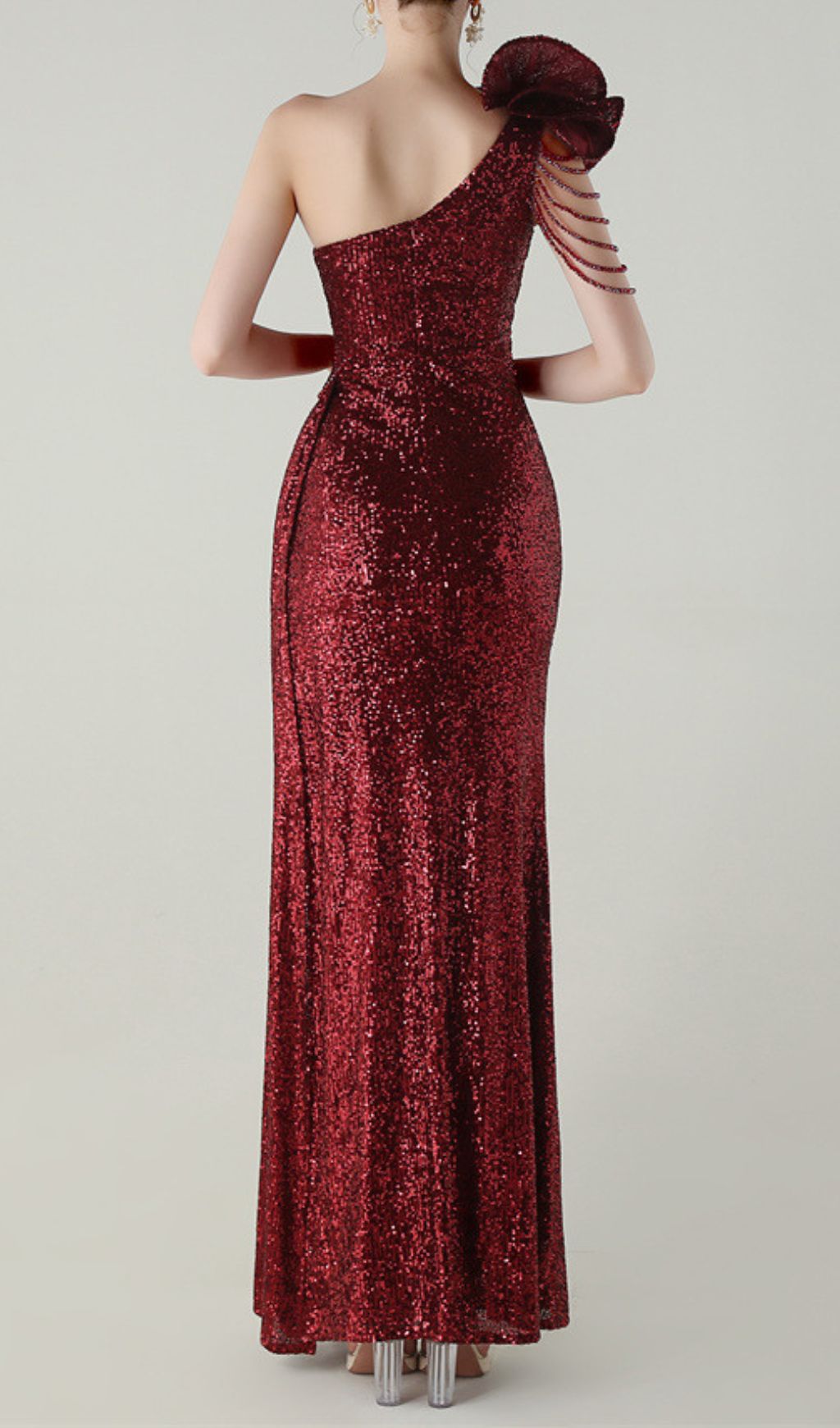 Ikia Red One-Shoulder Sequin Maxi Dress Flowering Girl