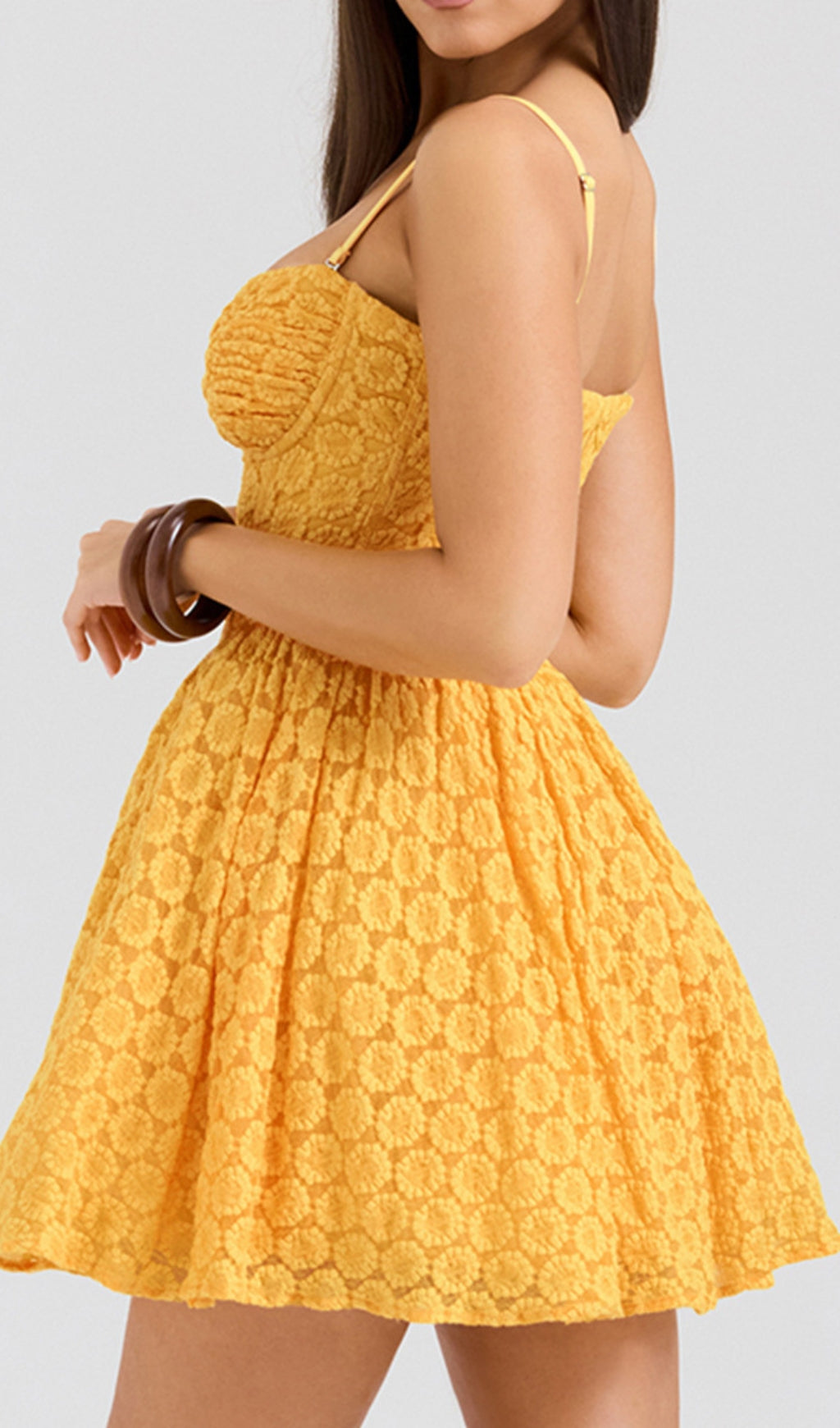 Diantha Yellow Lace Corset Mini Dress