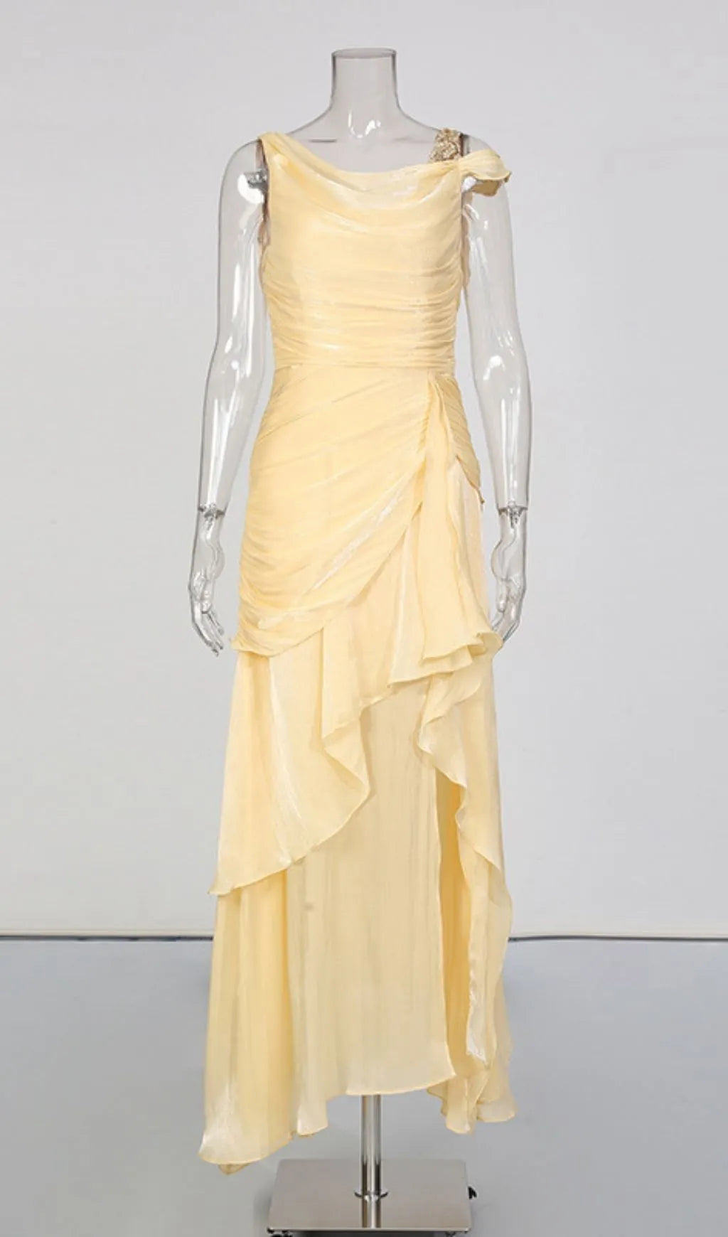 Kazuko Yellow Ruffle Hem Maxi Dress Flowering Girl