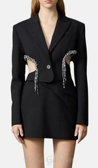 crystal-embellished cut out blazer dress in black Flowering Girl