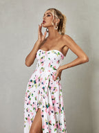 Strapless Floral Split Maxi Dress Flowering Girl
