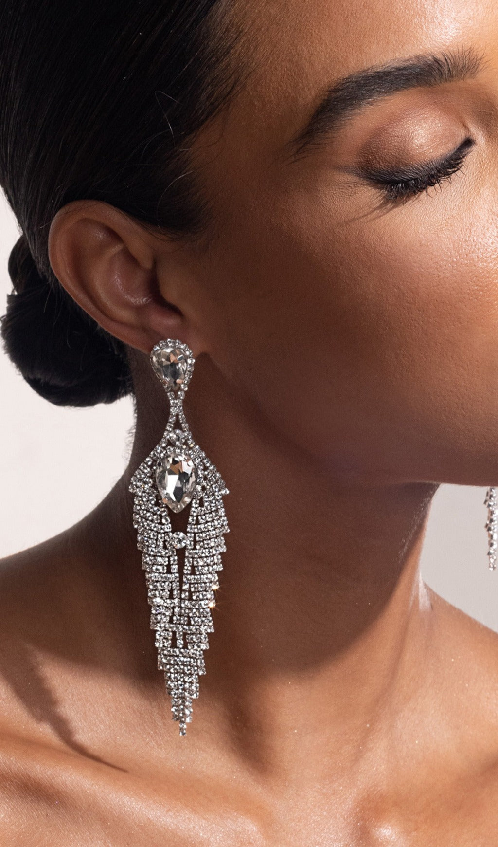 Silver Diamante Tassel Teardrop Drop Earrings Flowering Girl
