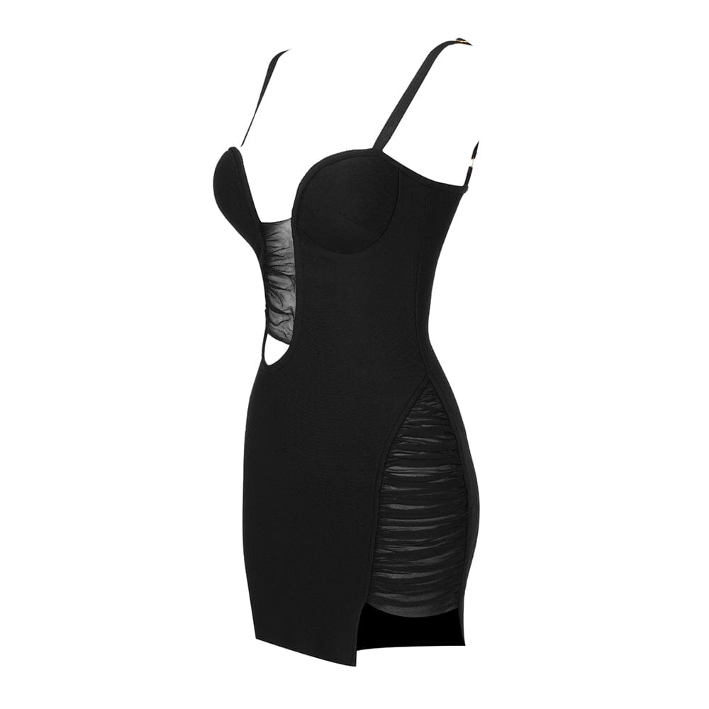 Cut Out Bandage Mini Dress In Black Flowering Girl