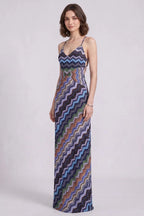 Blue Fine Knit Chevron Maxi Dress Flowering Girl