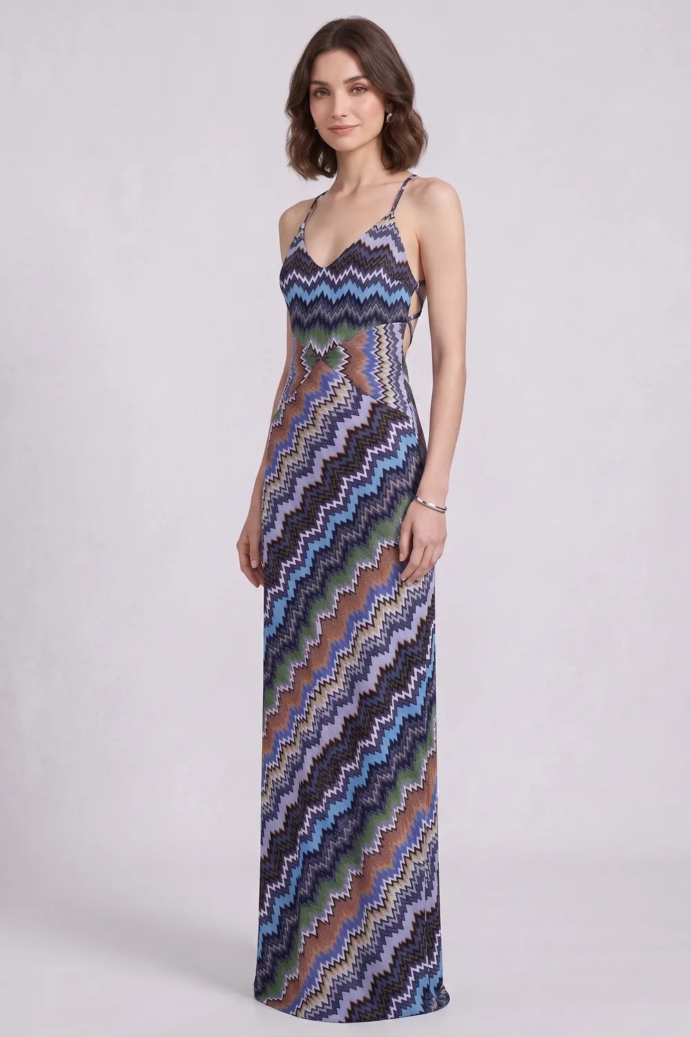 Blue Fine Knit Chevron Maxi Dress Flowering Girl
