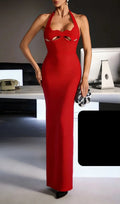 Ferid Halterneck Cutout Bandage Maxi Dress In Red Flowering Girl