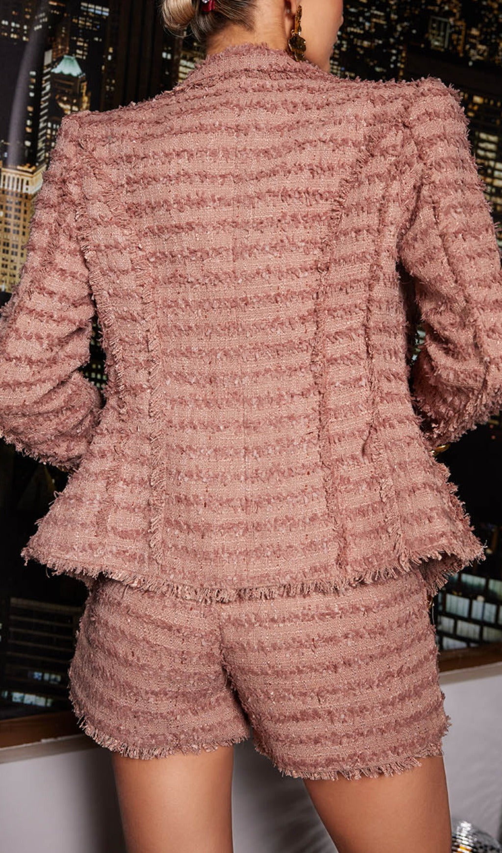 Fringe Knitted Blazer In Brown Flowering Girl