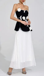 Mignon Black White Floral Strapless Maxi Dress Flowering Girl