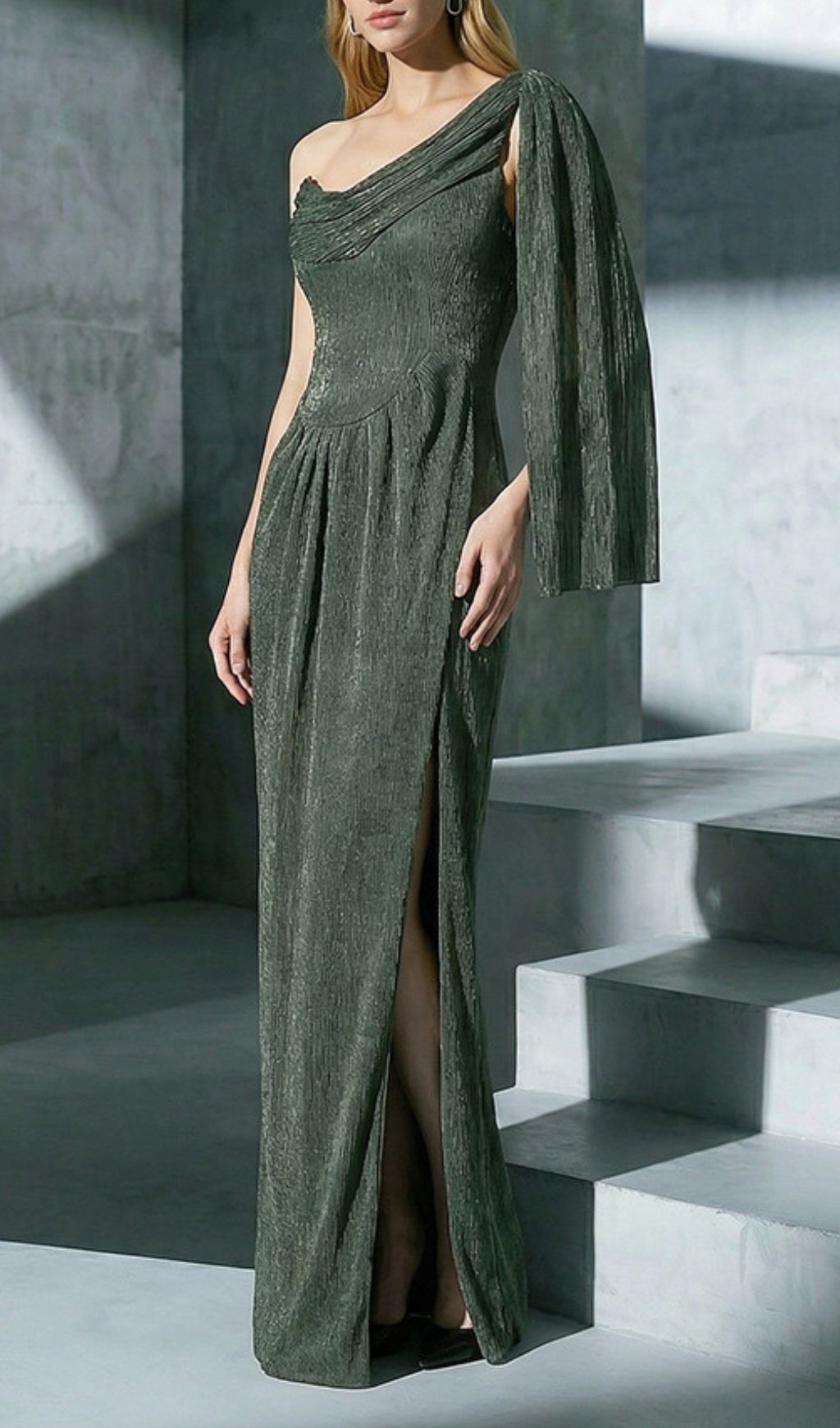Jenae Olive One-Shoulder Maxi Dress Flowering Girl