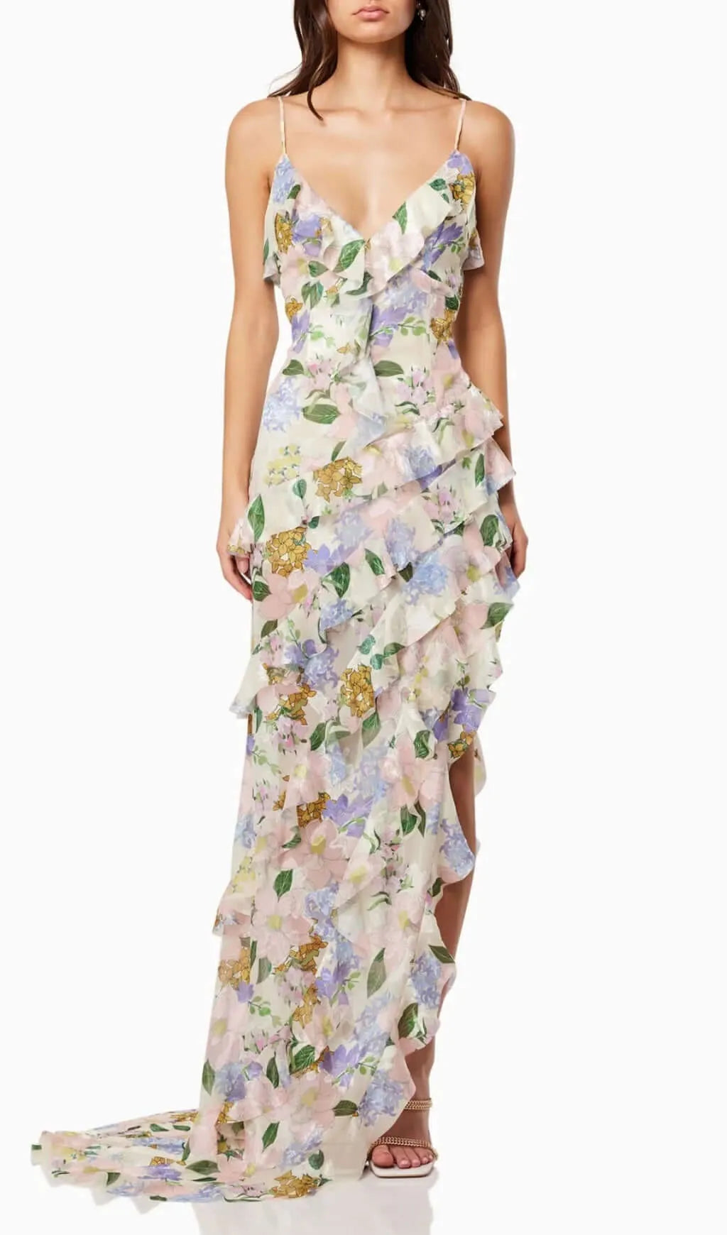 Aviya Floral Ruffle Split Maxi Dress Flowering Girl