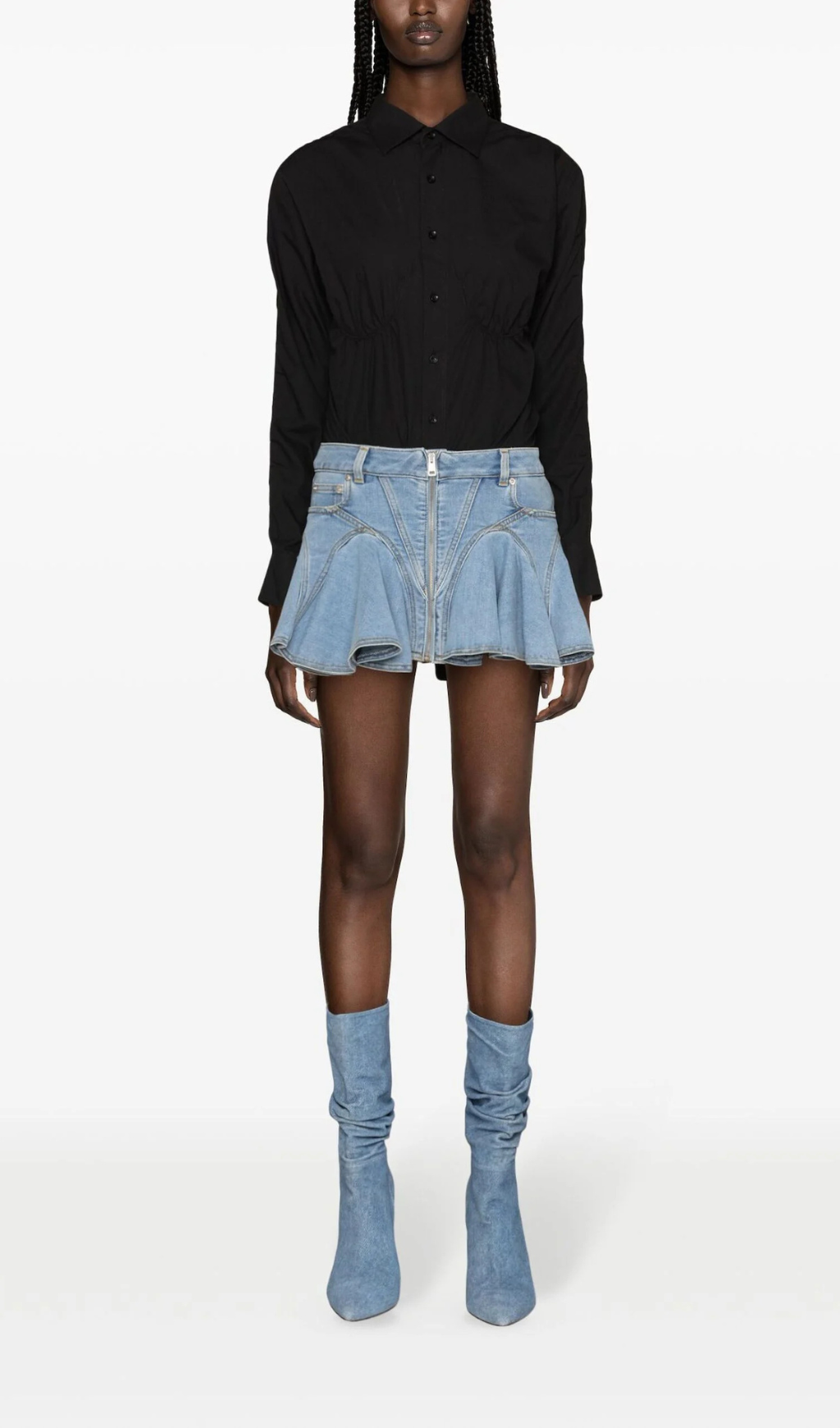 BLUE FLARED DENIM MINI SKIRT Flowering Girl