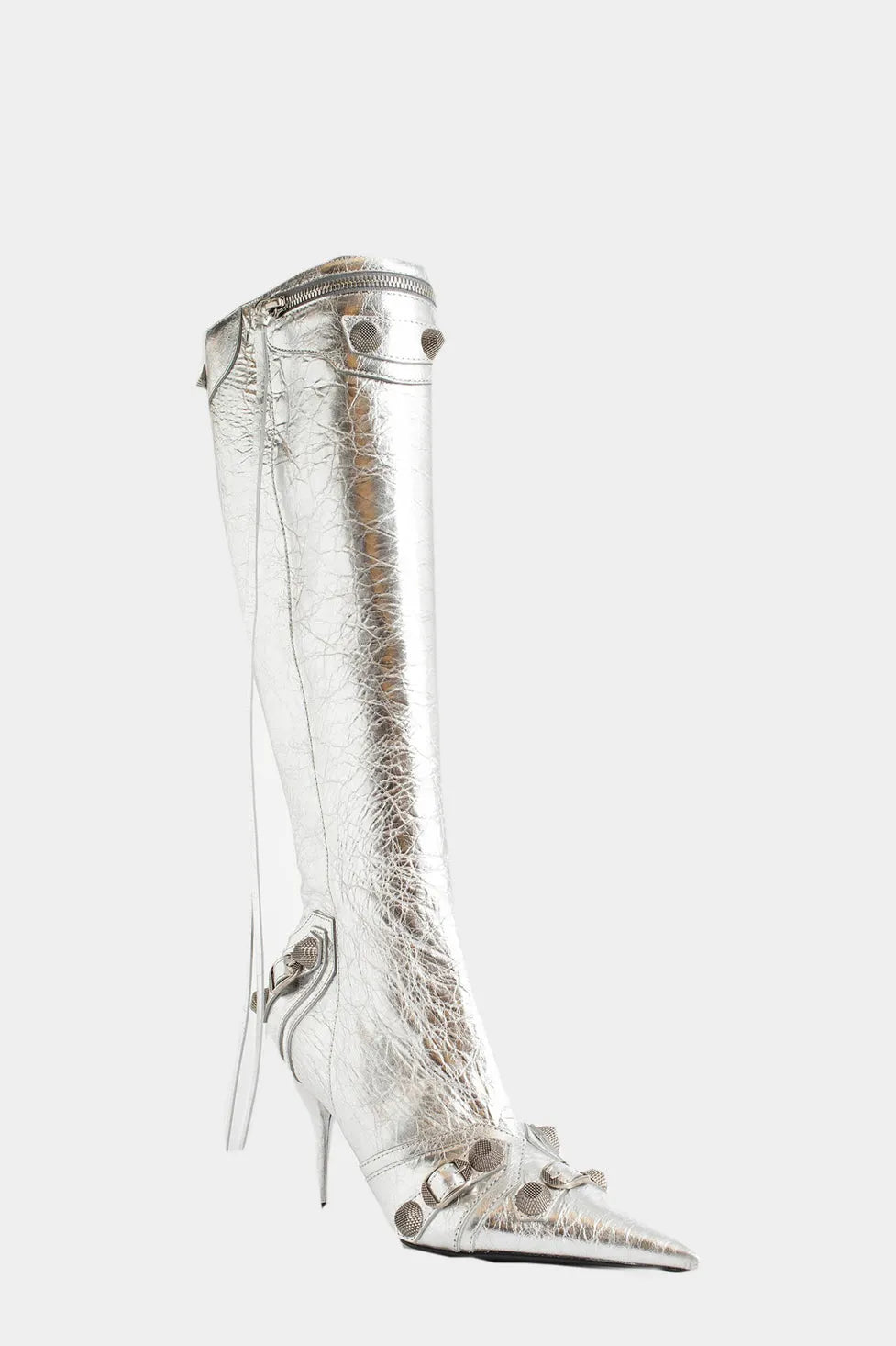 Shilia Zip Knee-high Boots - Silver Flowering Girl