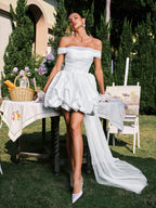 Danyal Off Shooulder Ruched Satin Dress Flowering Girl