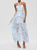 Fusako Halterneck Ruffle Maxi Dress Flowering Girl