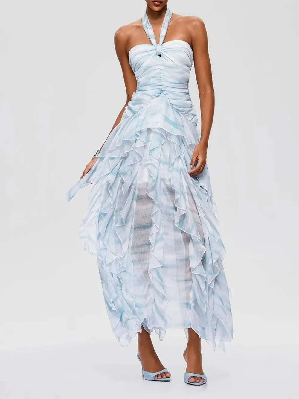 Fusako Halterneck Ruffle Maxi Dress Flowering Girl