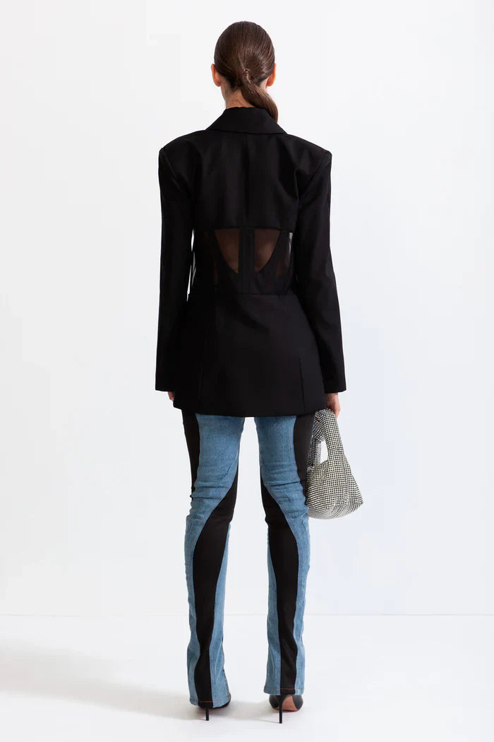 Patchwork Blazer In Black Flowering Girl