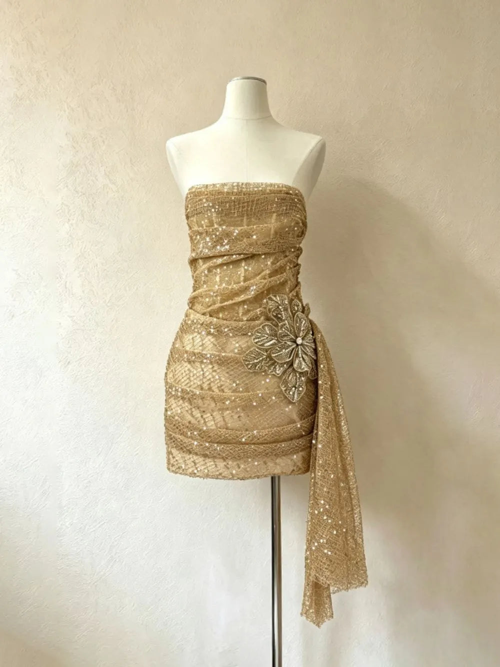 Mahmood Strapless Sequin Flower Mini Dress Flowering Girl