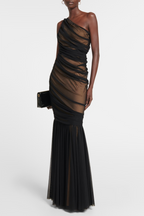 Cadhla One Shoulder Ruched Mesh Maxi Dress Flowering Girl