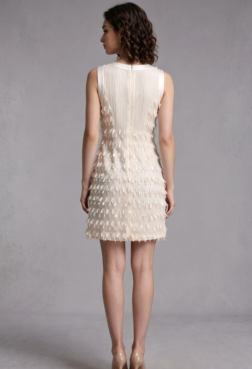 Cream Textured Woven Fabric With Ribbon Fringe Shift Dress Flowering Girl