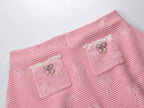 Joanna Knit Co-Ord Set With Pearl & Bow Detailing – Pink Flowering Girl