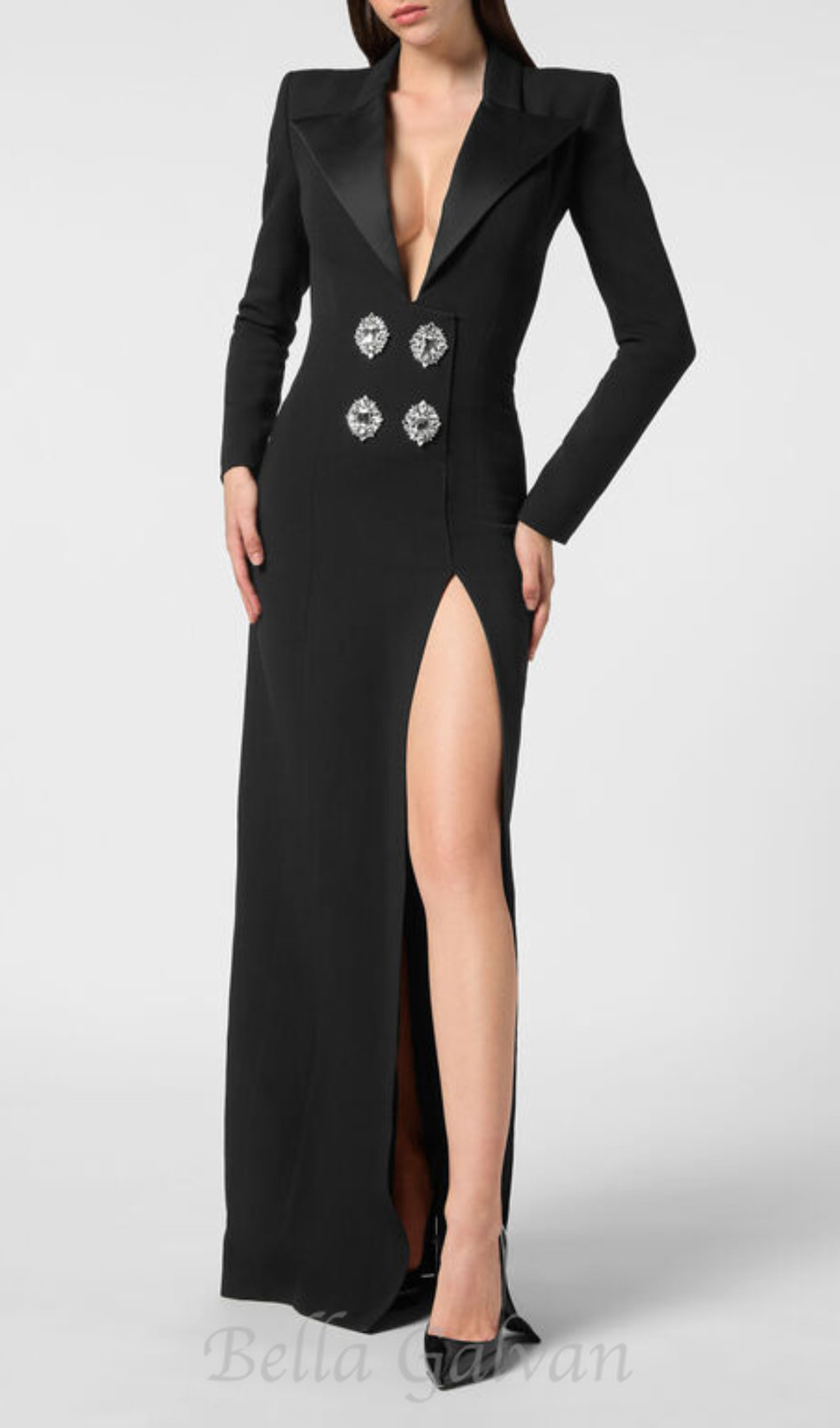 melissa v neck long blazer dress in black Flowering Girl