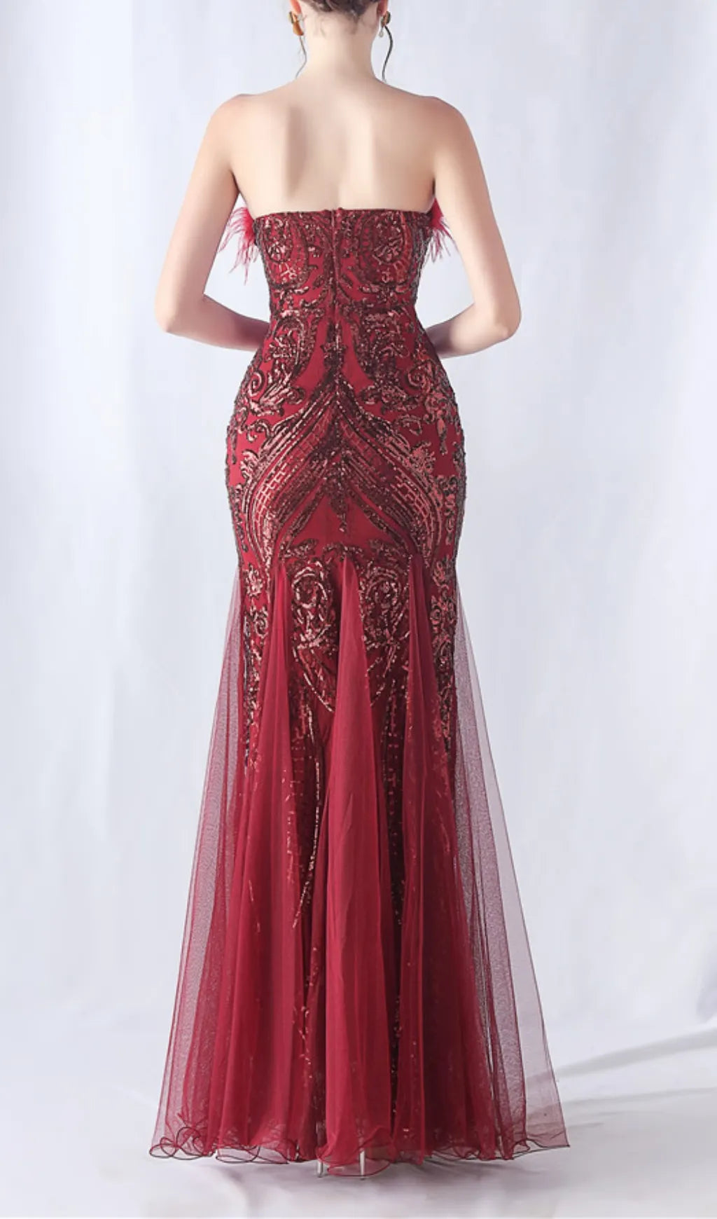 Choire Red Sequin Feather Maxi Dress Flowering Girl