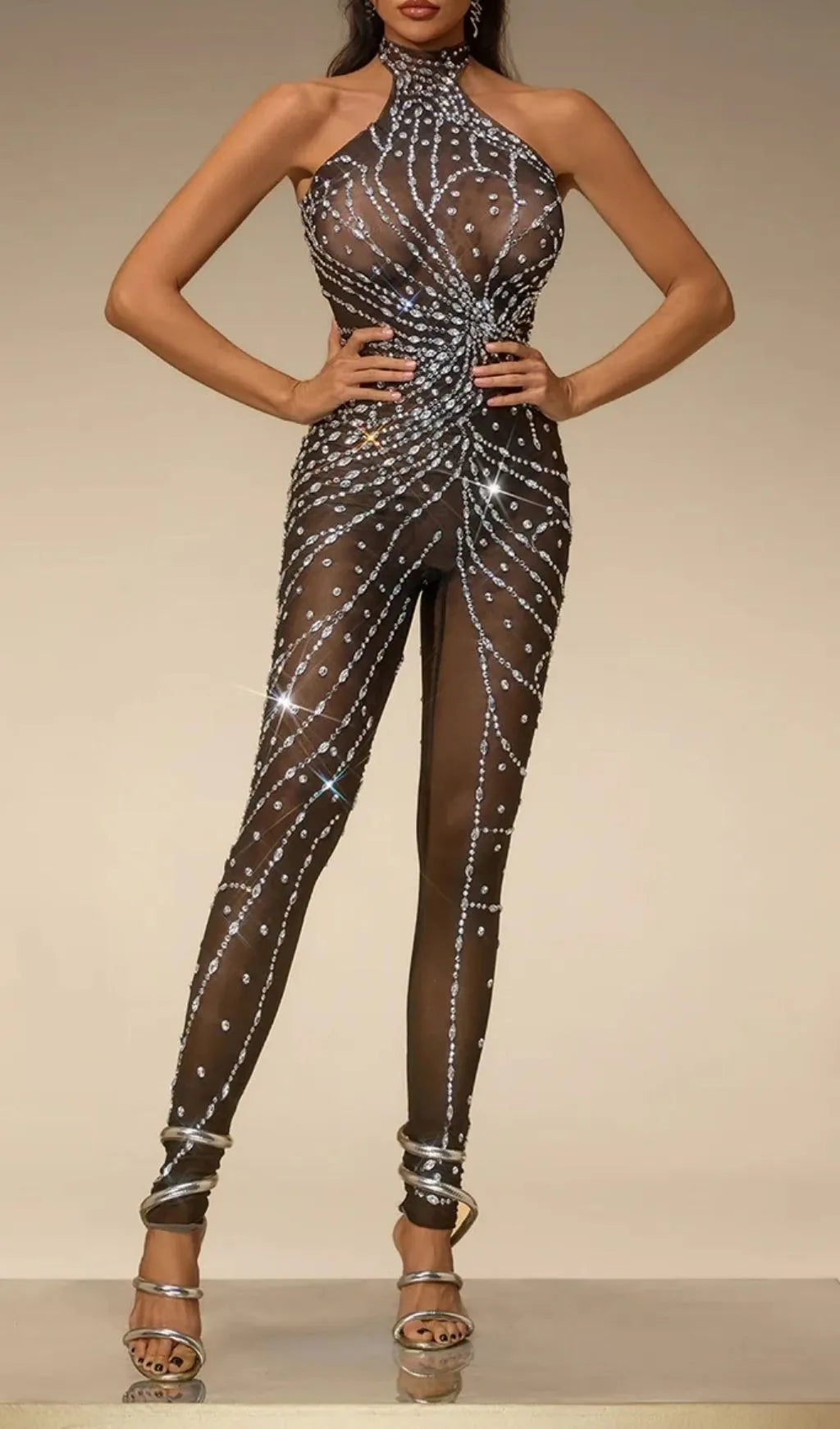 Siesia Rhinestone Mesh Jumpsuit Flowering Girl