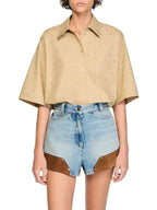 Rhinestone Cotton Shirt Flowering Girl