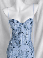 Floral Sequin Structured Bustier Maxi Dress Blue Flowering Girl