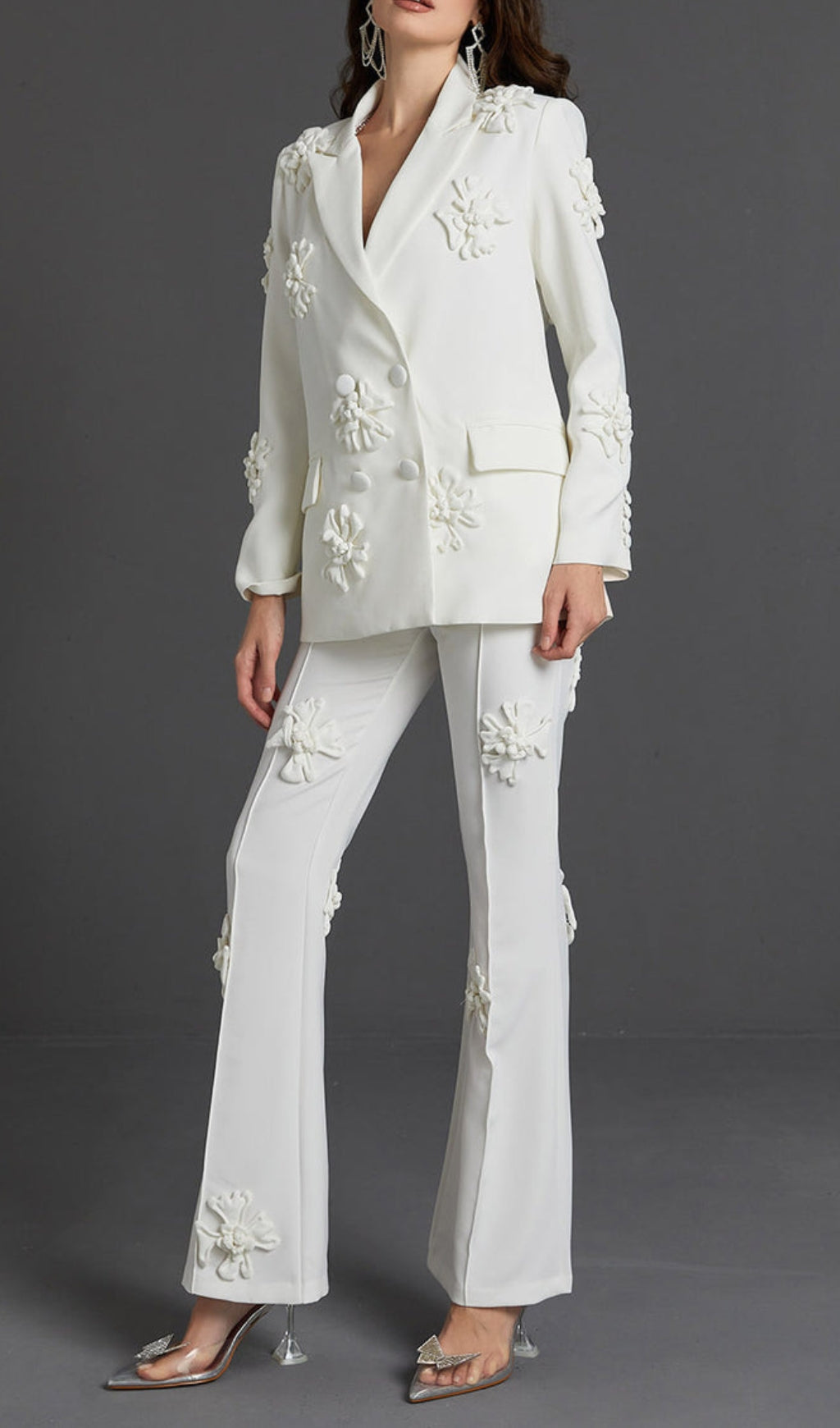 Acedia White Three Dimensional Floral Suit Flowering Girl