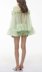 Vanessa Mint Green Floral Lace Ruffled Top & Shorts Set Flowering Girl