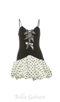 bow polka dot patchwork mini dress in black Flowering Girl