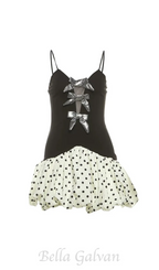 bow polka dot patchwork mini dress in black Flowering Girl
