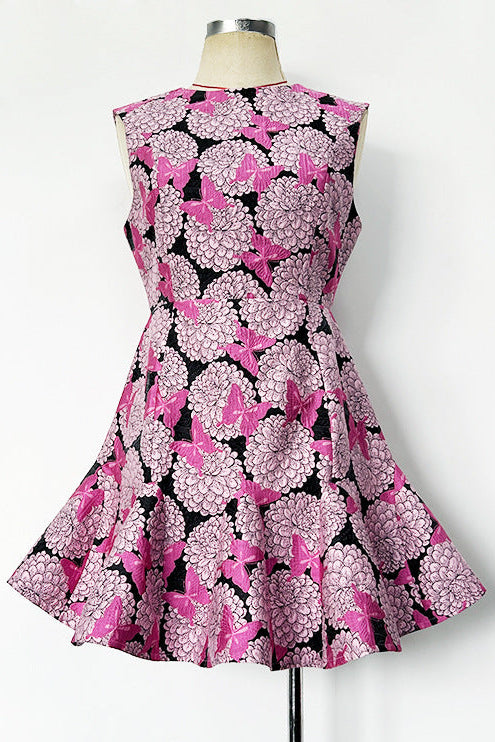 Pink Floral Butterfly Print Mini Dress Flowering Girl